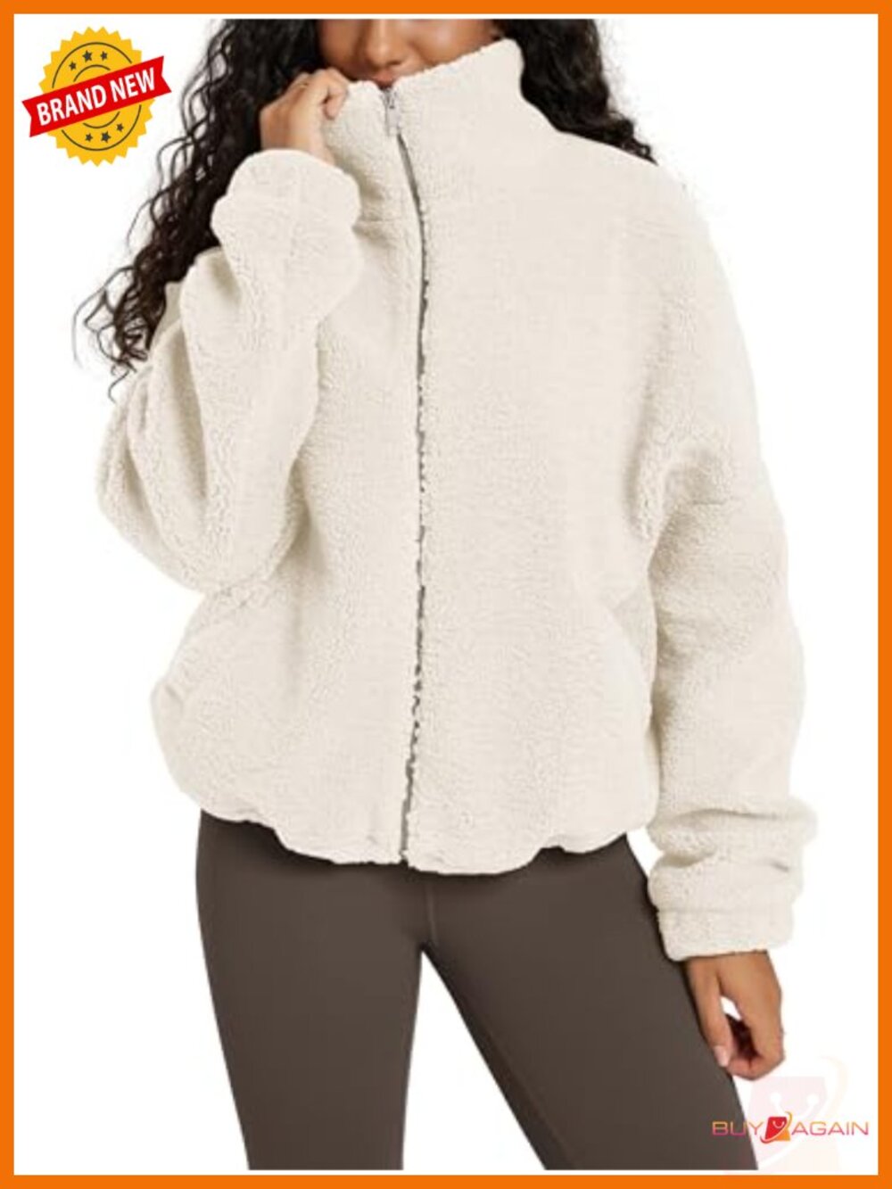 Sherpa Fleece Full-Zip Jacket Cinchable Hem Warm